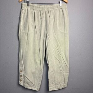 Focus Casual Life Capri Pants Neutral‎ Button Accent Elastic Waist Coastal M
